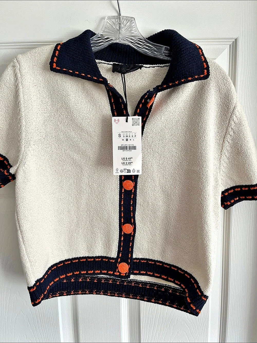 NWT ZARA Stitched Knit thick Cardigan with Short Sleeves Short Sleeve Cream , na